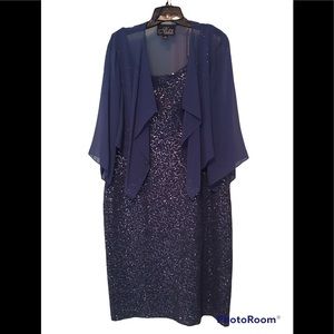 Navy sequin cocktail dress and sheer shrug